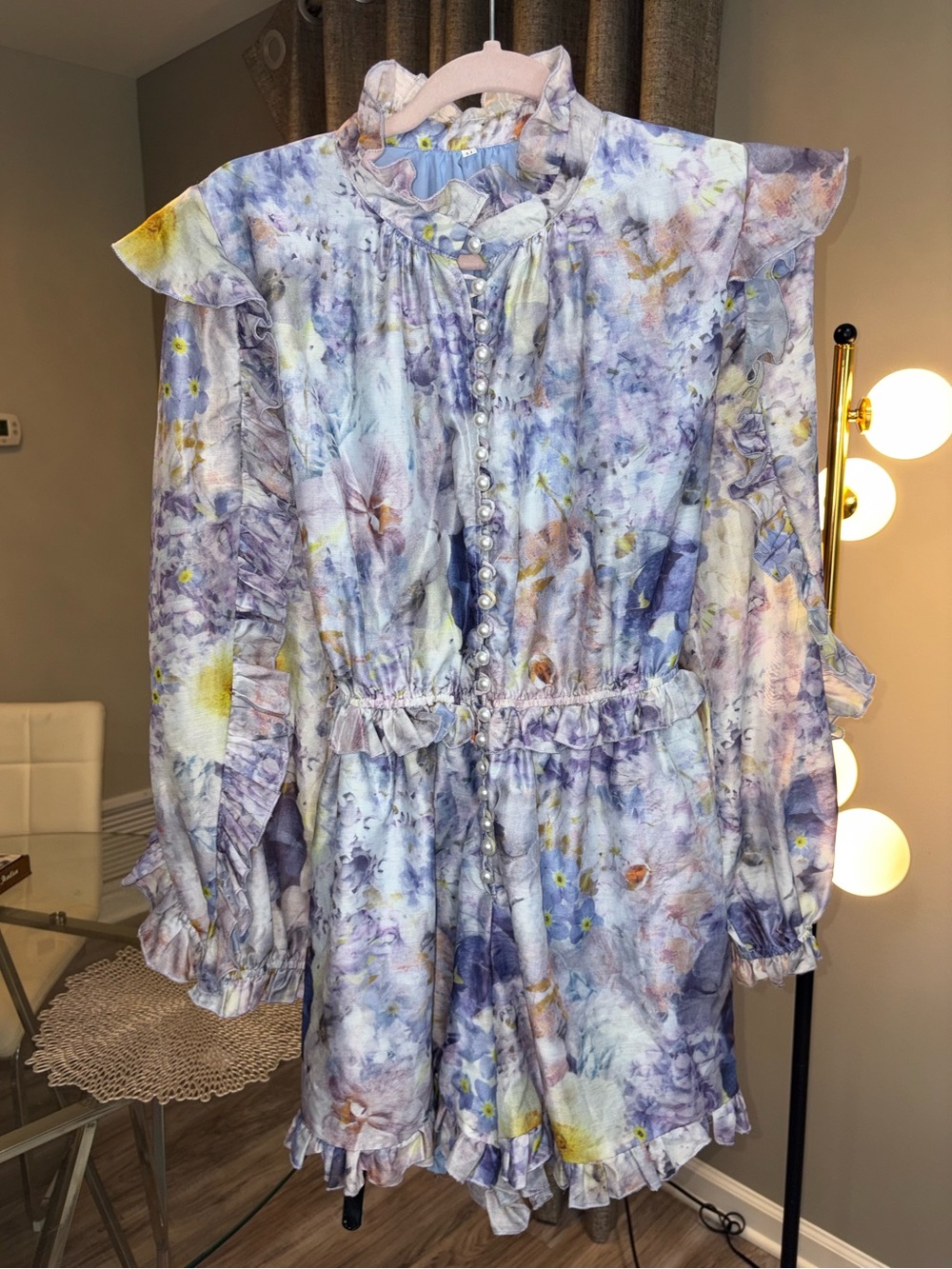 Lavender Floral Ruffle Romper Dress - Size M